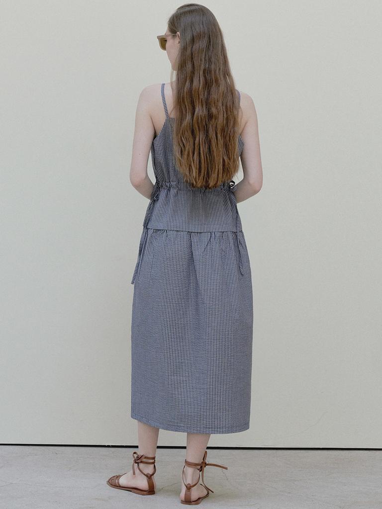 Avang Stripe Washing Sleeveless Dress - Navy