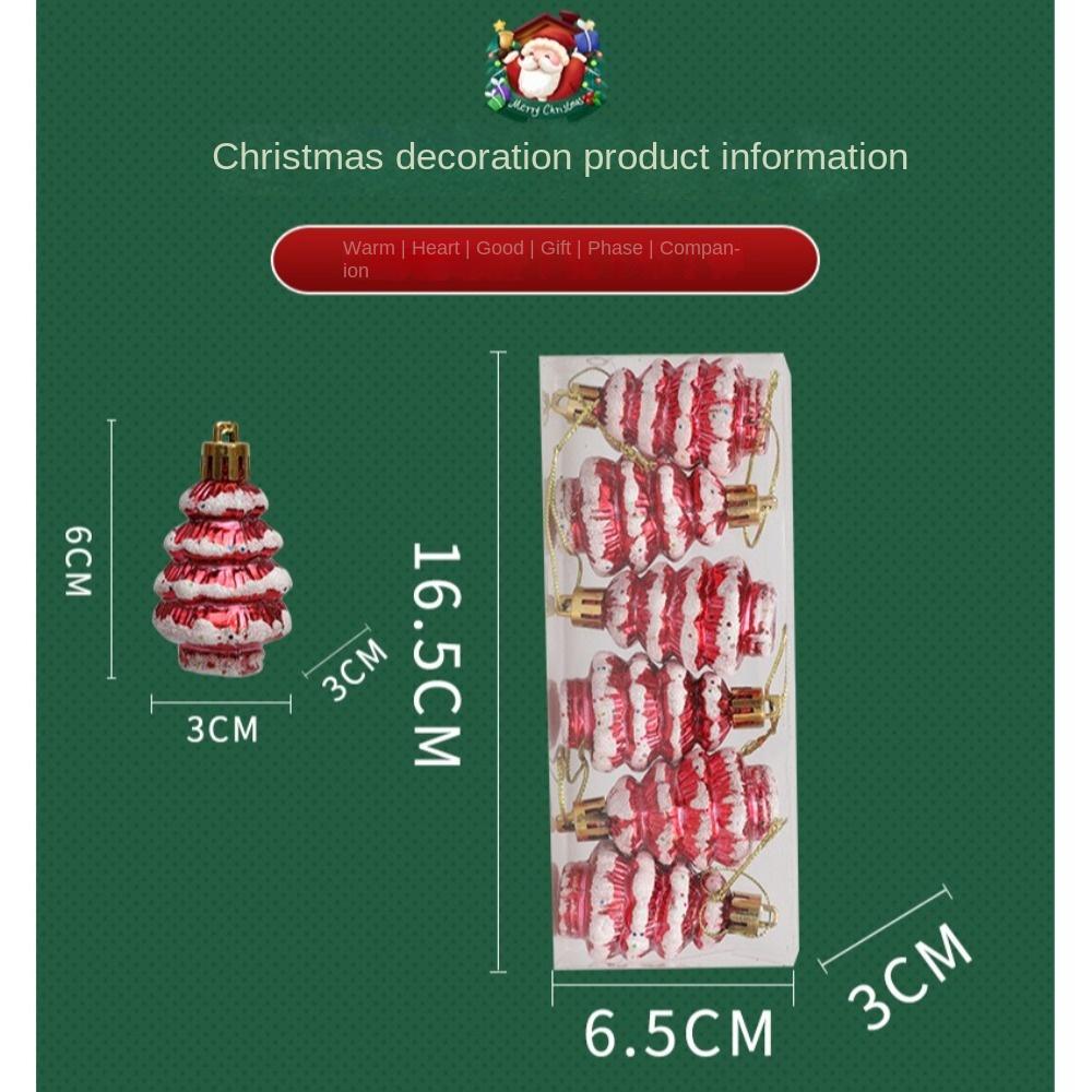 6Pcs/Box Painted Cedar Christmas Tree Ornament Plastic Christmas Decorations