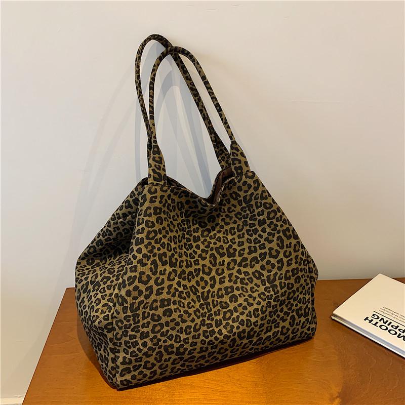 Vintage Leopard Shoulder Bag Women's Canvas Bag Large Capacity Tote Bag