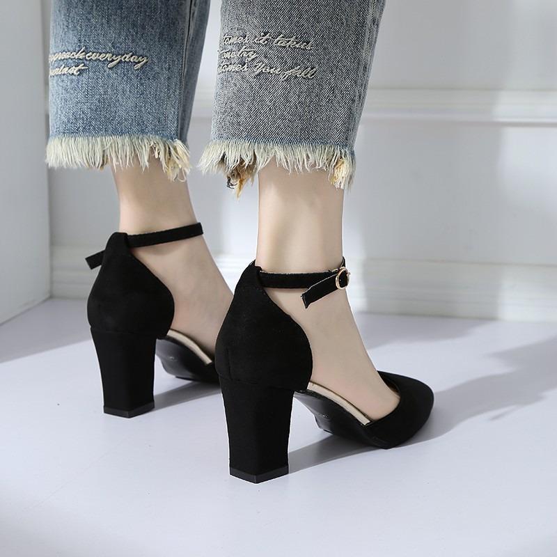 Универсальные босоножки на среднем каблуке с толстым каблуком и острым каблуком