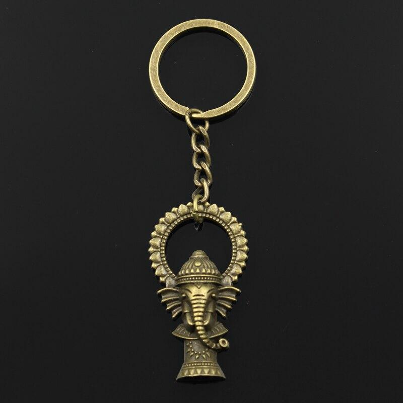 Fashion 30mm Key Ring Metal Key Chain Keychain Jewelry Antique Bronze Ganesha Elephant Buddha 50x28mm Pendant