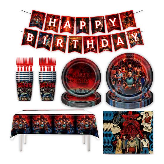 Набор украшений на день рождения включает одноразовые бумажные тарелки, салфетки, стаканчики, скатерть, баннер, принадлежности для вечеринки в стиле аниме для детей и фанатов