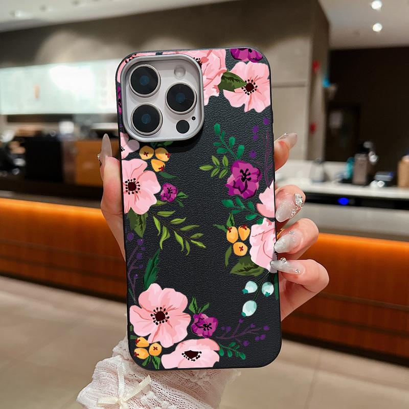 Чехол из мягкого ТПУ с текстурой кожи и цветочным узором для iPhone 16 15 14 Pro Max 15 Plus 12 13 Pro Max 11. Ударопрочная телефонная накладка с цветами