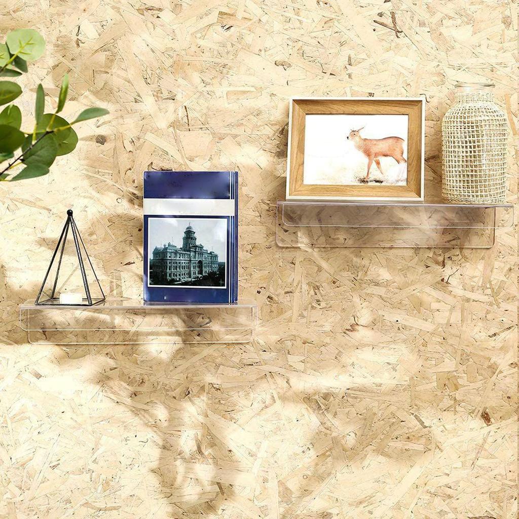 2 шт. Акриловые плавающие полки Самоклеящаяся невидимая настенная полка Без сверления Органайзер для ванной комнаты Спальни Прозрачная витрина