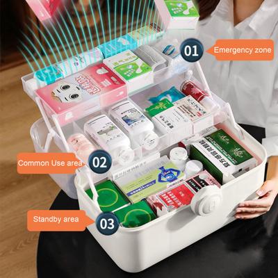 Коробка для хранения лекарств Органайзер для таблеток 3-слойный дизайн Большая вместимость Прозрачная крышка Портативная коробка-органайзер для лекарств с ручкой