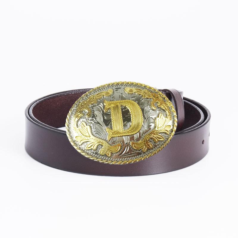Мужской ремень из цельной коровьей кожи в стиле ретро с буквой D, двухцветный овальный ремень с золотым и серебряным узором
