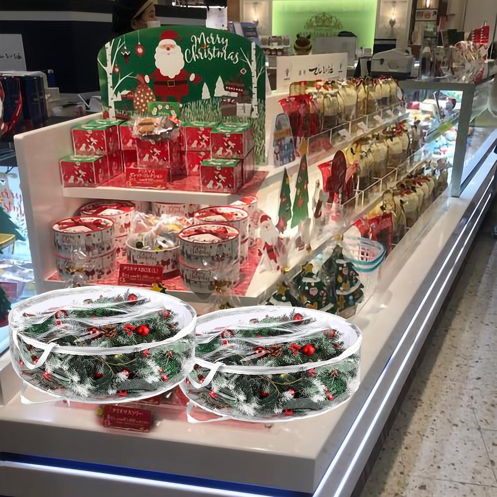 2/4 Pcs Christmas Wreath Storage Bag Round Transparent PVC Waterproof Dustproof Garland Storage Bag Garland Container Organizer