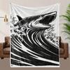 Shark Theme Flannel Blanket - Soft Polyester, High-Definition Black & White Shark Print, All-Season Cozy Throw for Bed, Cou