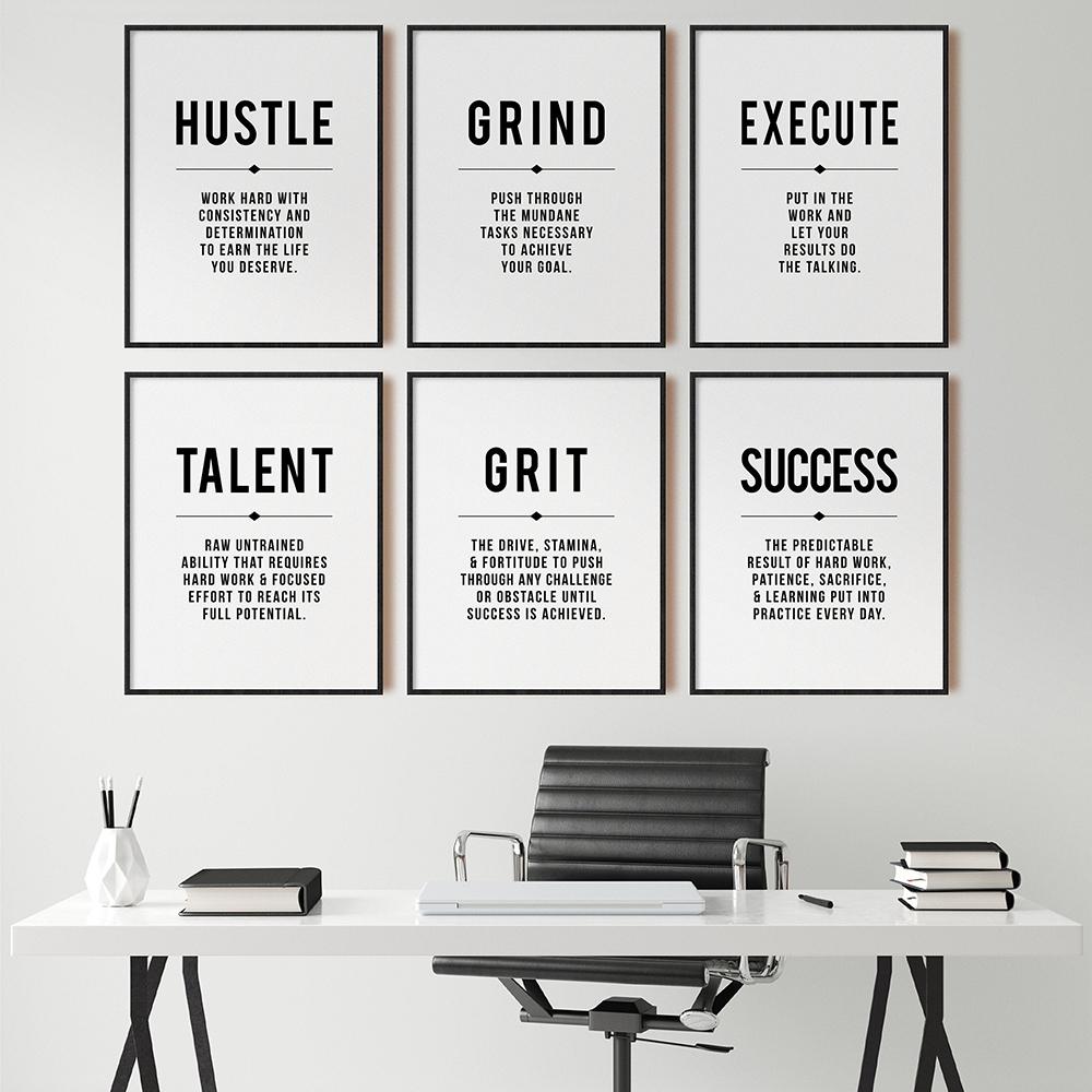Grind Hustle Talent Grit Motivational Poster and Print Office Decor Modern Art Entrepreneur Motivation Canvas Painting Pictures No Frame