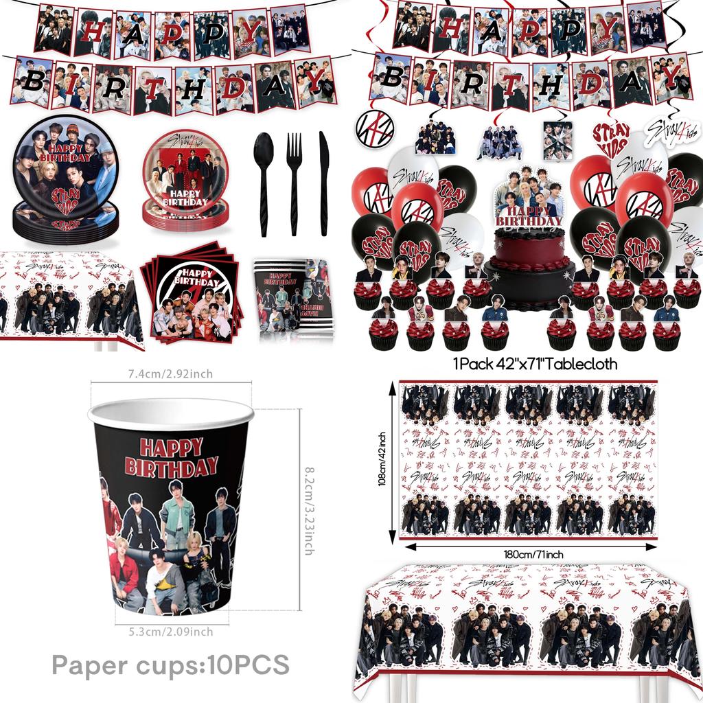 Sk Straykids Party Supplies Set With Paper Plates Cups Balloons For Birthday Celebration Decor