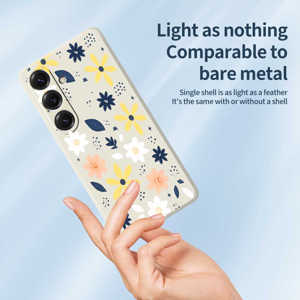 Для Samsung Galaxy S25 Чехол Красочный Цветочный Синие Листья Принт Прямой Край ТПУ Задняя Крышка Телефона