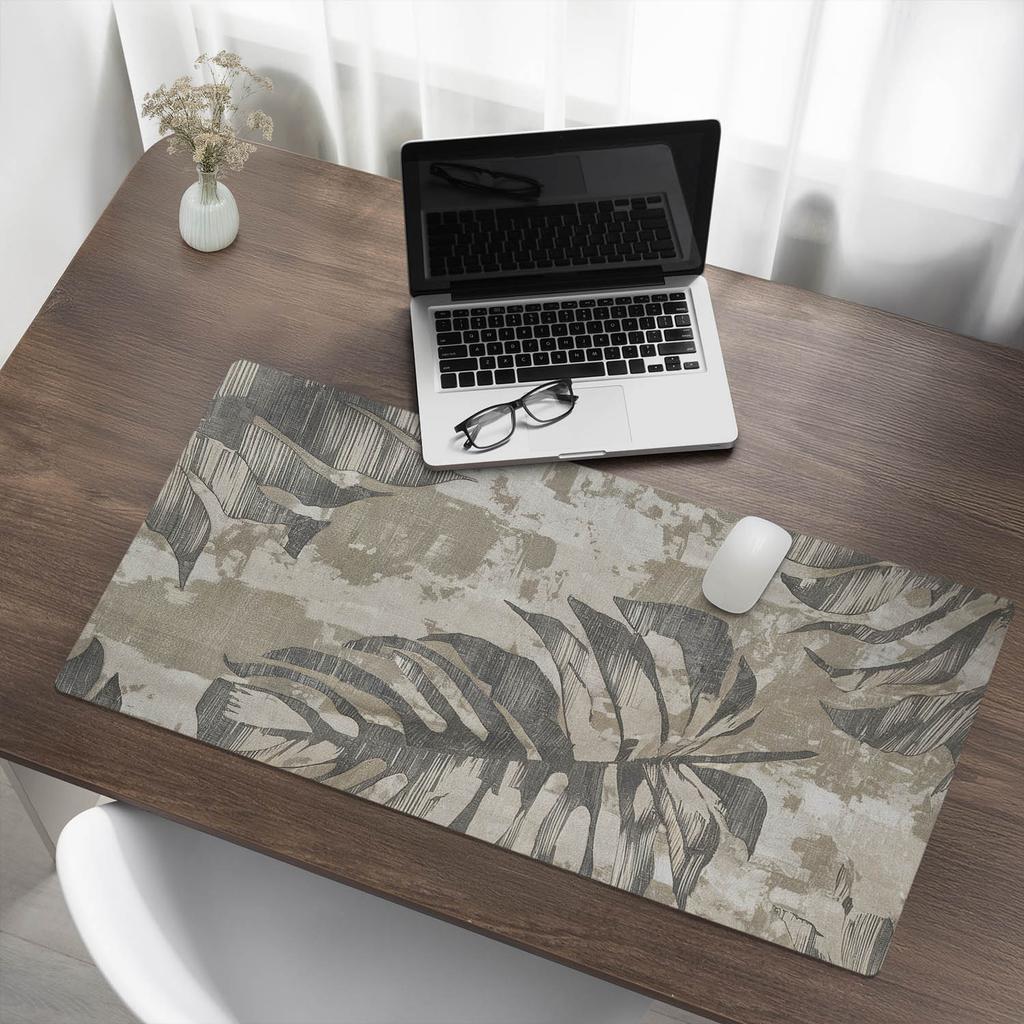 Nowoczesna Ochronna Mata Pod Myszkę Liście Na Tle Abstrakcji 100X50 Cm