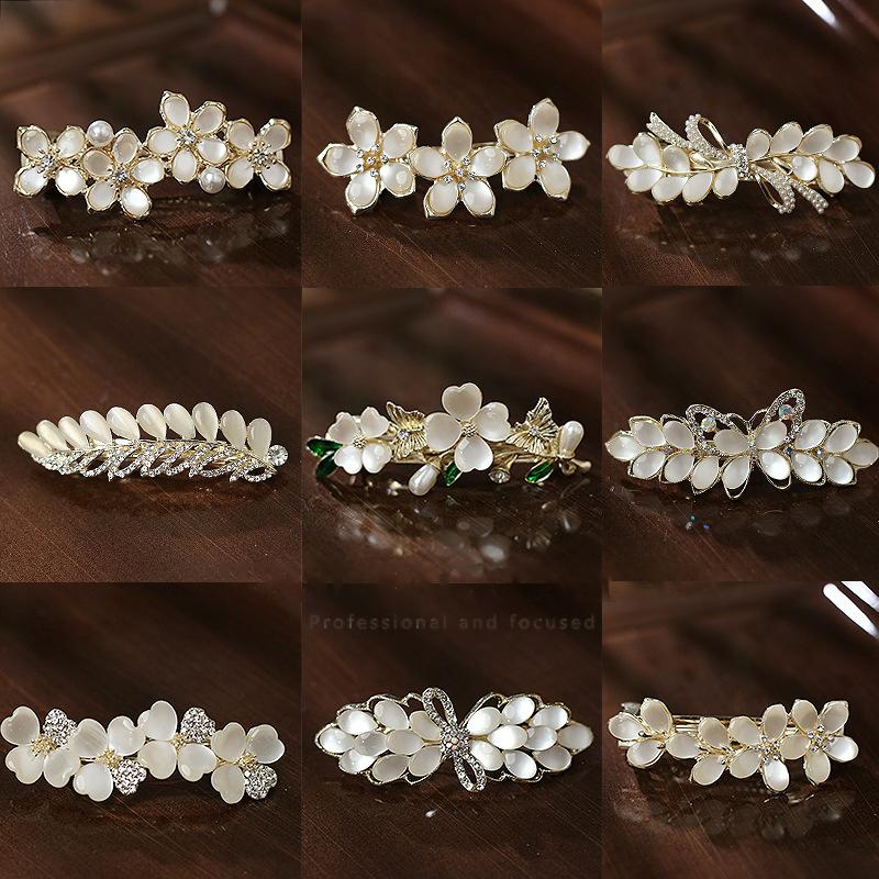 Elegant Floral Hair Barrette, French Clip Spring Hair Claw, Accents, Bridal Hair Accessory For Half-Up Hairstyles