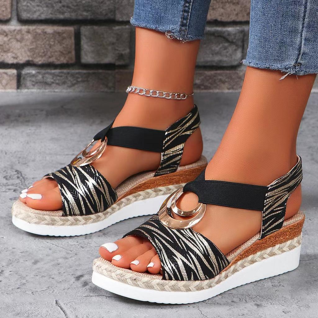 Women Wedges Sandals New Snake Print Platform Shoes for Women Metal Decoration Sandals Woman Comfort Casual Med Heels Sandals
