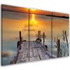 Three Piece Picture Canvas Print Sunset Footbridge Lake Nature