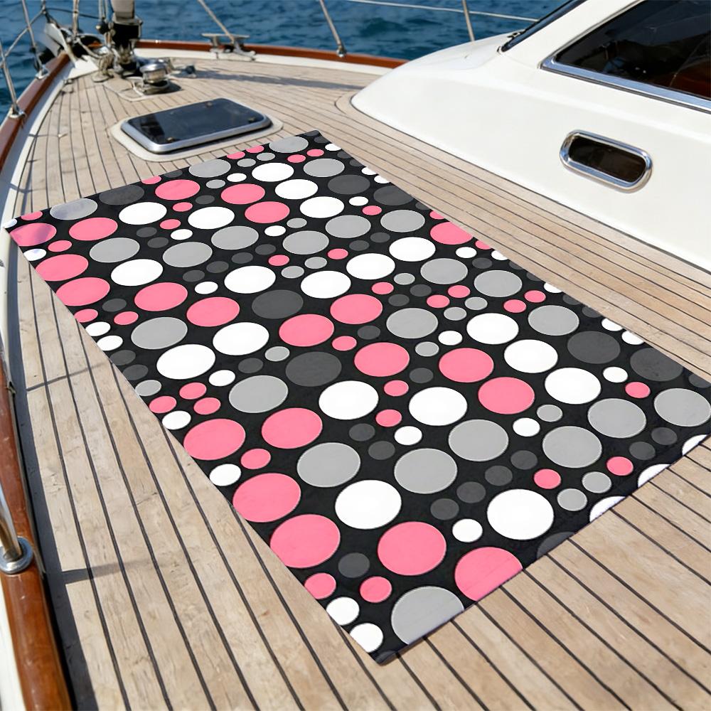 Retro Polka Dot Beach Towel – Oversized Quick Dry Sand Free with Pink, White & Grey Print for Summer