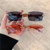 Rectangle Fashion Rimless Sunglasses Wooden Legs Eyewear For Women Men Frameless Shades Retro Vintage Trendy Car Glasses