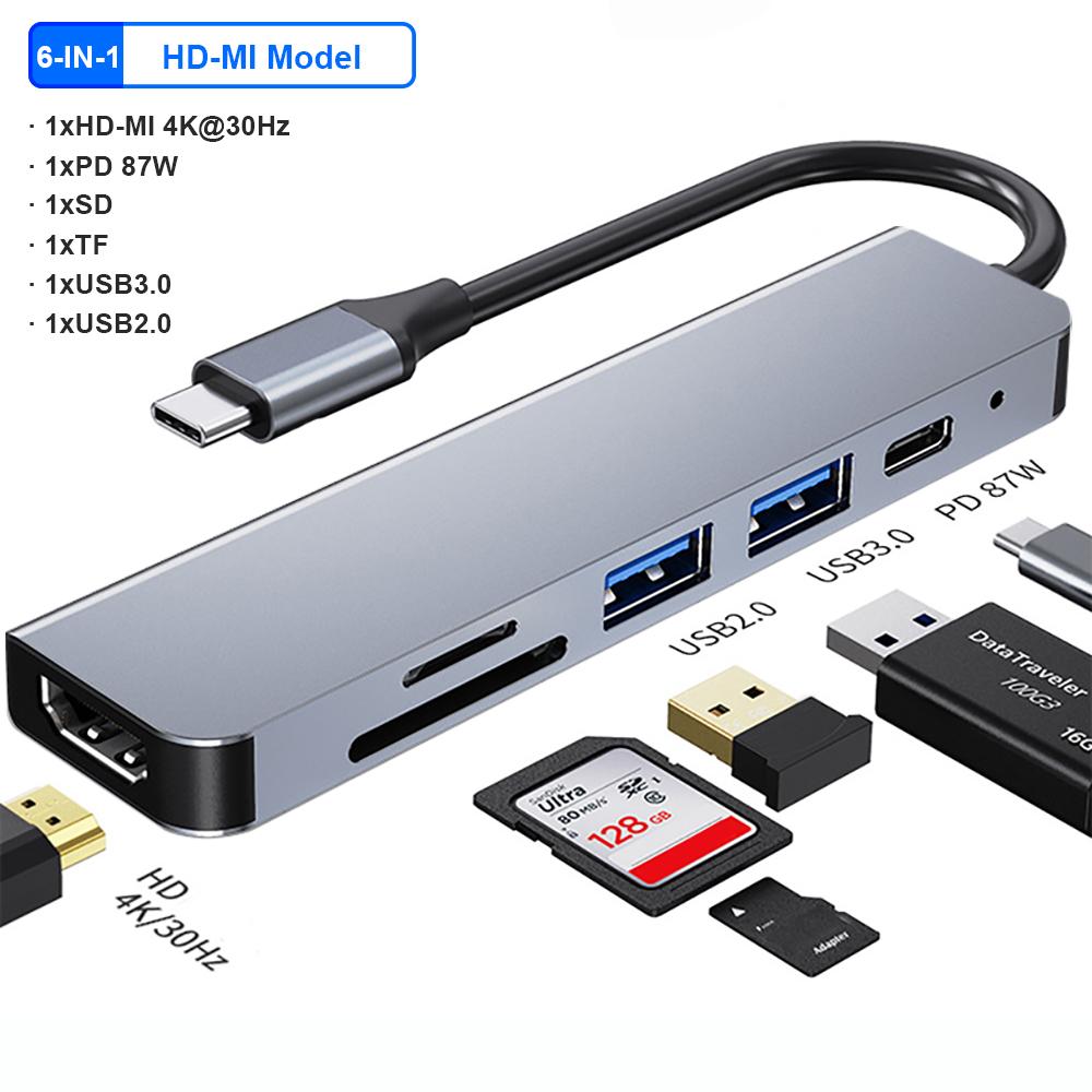 Адаптер USB C HUB Type C 4K 30 Гц HDMI-совместимый VGA RJ45 Lan Ethernet SD/TF PD 87 Вт Док-станция для ноутбука для MacBook Pro Air Разветвитель USB 3.0