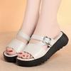 5cm Plus Size 35-42 Comfortable Thick Bottom Buckle Genuine Leather Slippers Platform Shoes 2025 Summer Med Heels Wedges Slides