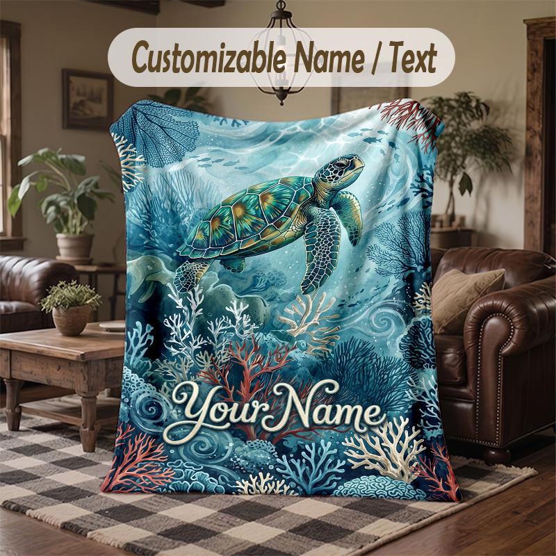 Oceanic Octopus Adventure Theme Throw Blanket Custom Name Text Personalized Blanket Soft Cozy Blanket for Home Sofa Bed