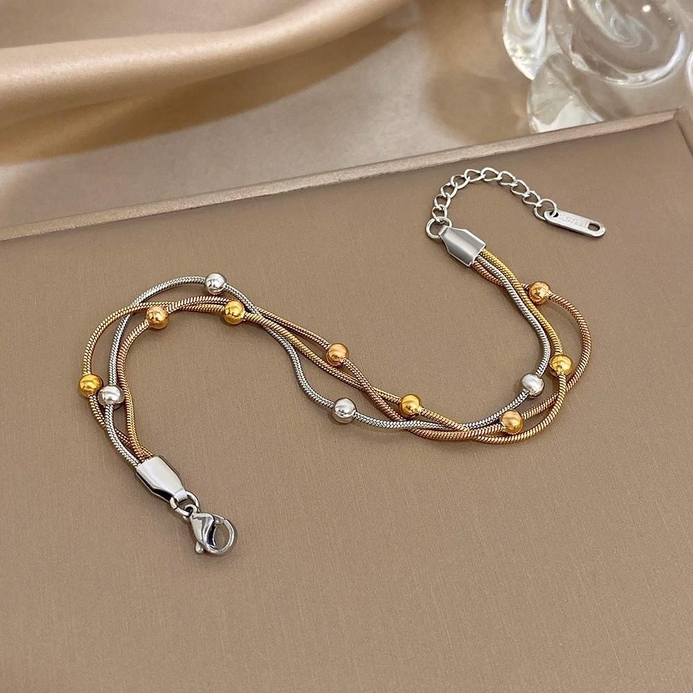 Gold Silver Color Wrap Beaded Bracelets Round Beads Party Jewelry Elegant Wrist Chain Women
