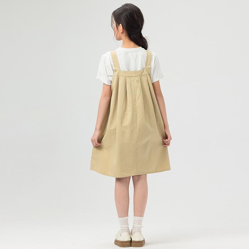 Girls' Casual Belted Dress Set - Summer Children's Sweet Top and Short-sleeved T-shirt + Dress Set