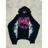 Unisex Oversized Hooded Sweatshirt With Abstract Dark Print Streetwear Long Sleeve Pullover Top