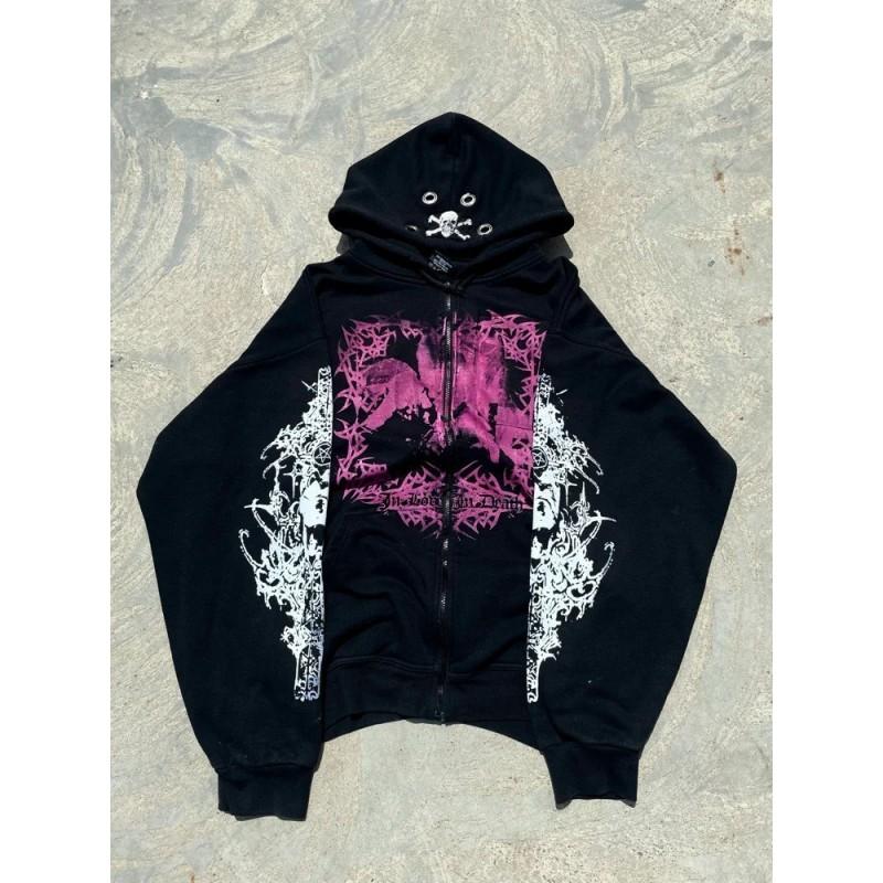 Unisex Oversized Hooded Sweatshirt With Abstract Dark Print Streetwear Long Sleeve Pullover Top