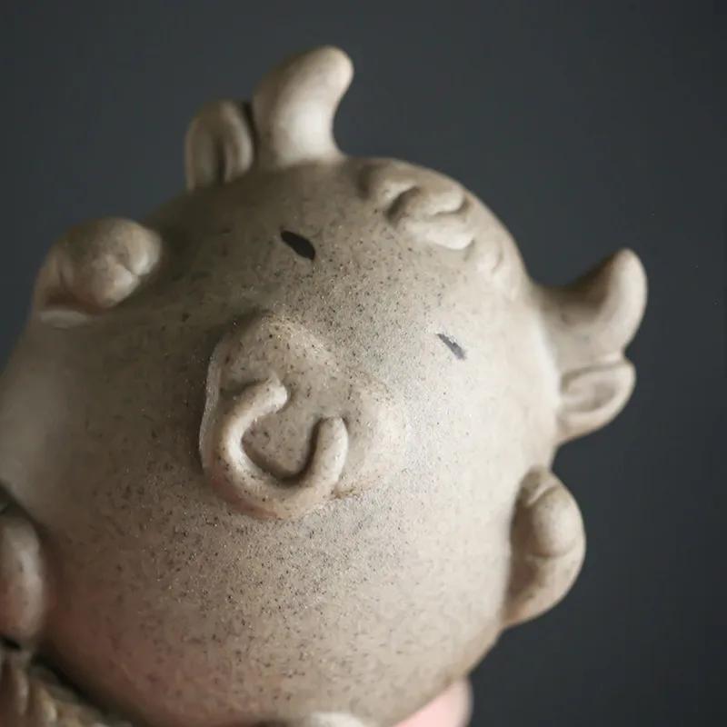 1Pc Chinese Zodiac Pottery Small Tea Pet Handmade Sculpture Crafts Animal Statue Ornaments Tea Figurine Decoration Tea Set Decor