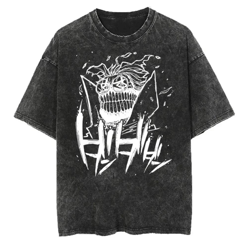 Аниме Графические Футболки Streetwear Винтажные Стиранный Хлопок Оверсайз Футболка для Мужчин Свободные Короткий Рукав Футболки Футболка
