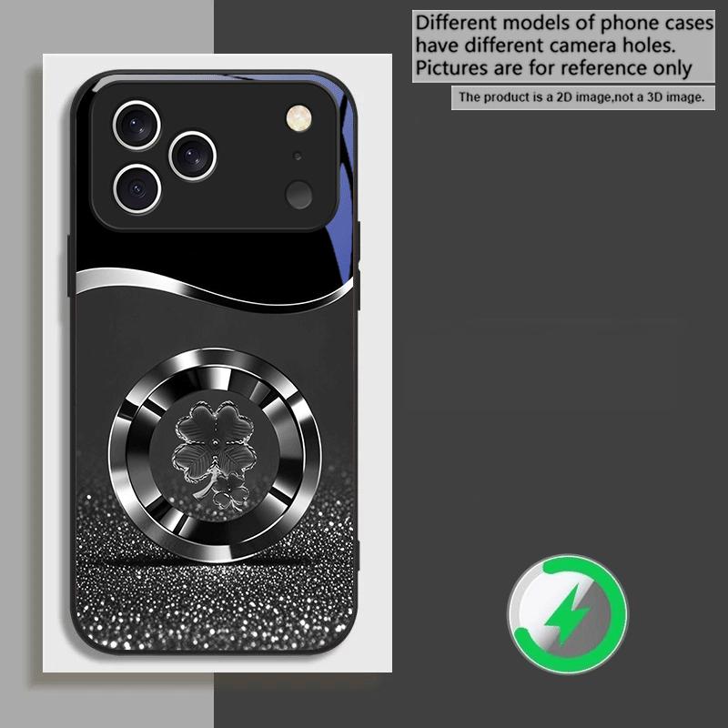 Фиолетовый четырехлистник Для iPhone 16E 15 Pro 14 13 Plus 12 mini 11 15Pro 14Max XR Xs X 8 Plus 16 Для Magsafe Стеклянный чехол для телефона