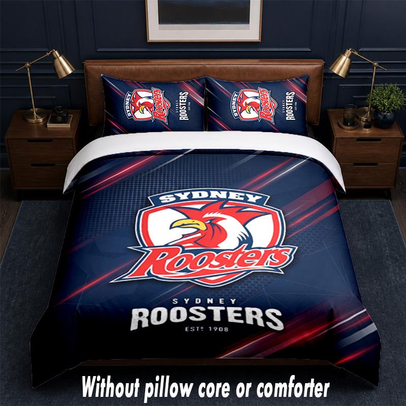 Sydney Roosters Design Bed Bedding Set 1 Duvet Cover + 2 Pillowcases Soft Breathable Household Bed Linens