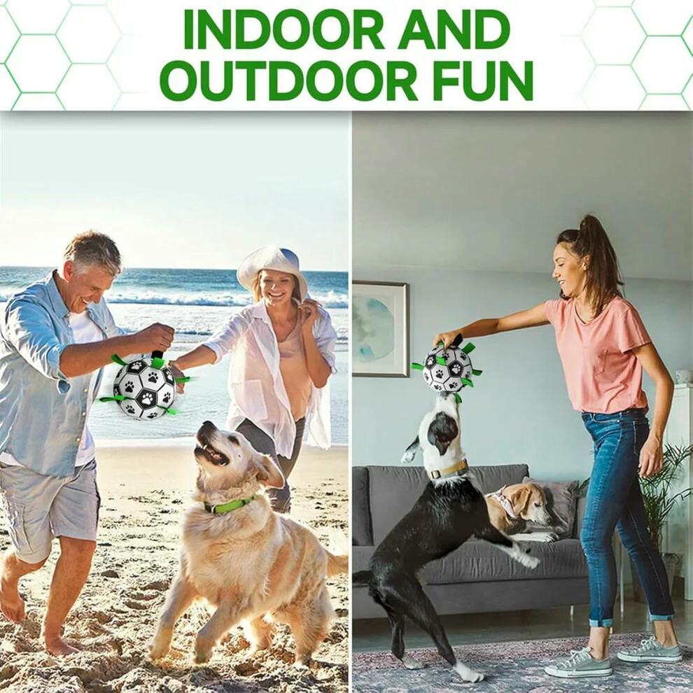 Dog Toys Soccer Ball With Straps Interactive Tug Of War Water Toy Durable For Small And Medium Dogs 15 Cm Diameter