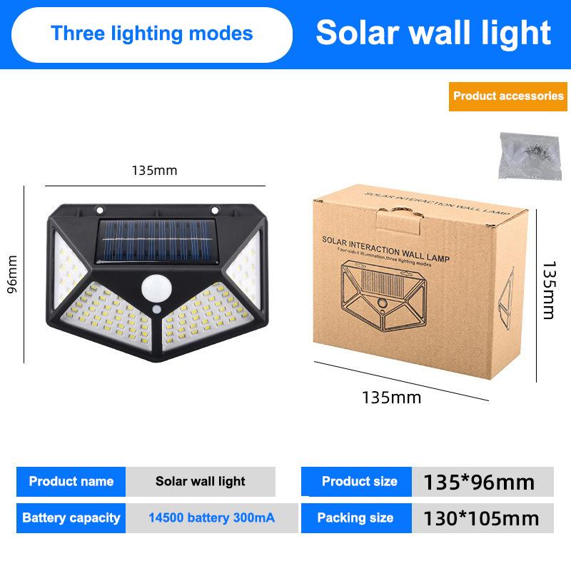 100 LED Solar Wall Lights PIR Motion Sensor Wall Light Outdoor Waterproof IP65 Solar Powered For Fence Post Yard Pathway