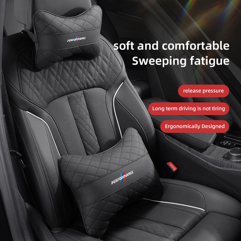 FED3 Car Seat Neck Pillow Leather Memory Cotton Headrest For BMW Performance F30 E90 F20 E46 X7 X6 Car Interior Head Support keychain