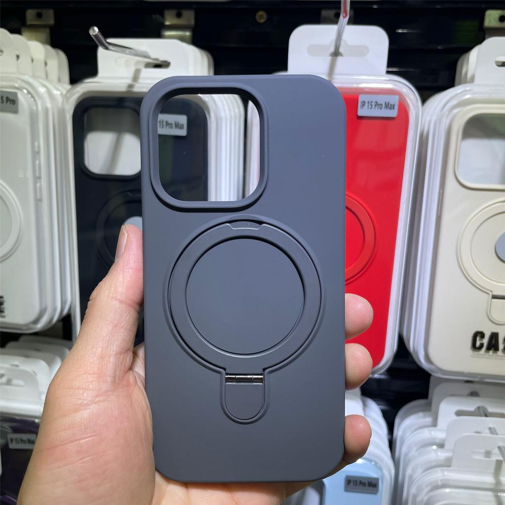 Совместим с Apple iPhone 15 Pro Max, Магнитная подставка, Чехол из жидкого силикона для телефона, iPhone 17 с защитным чехлом с точкой опоры