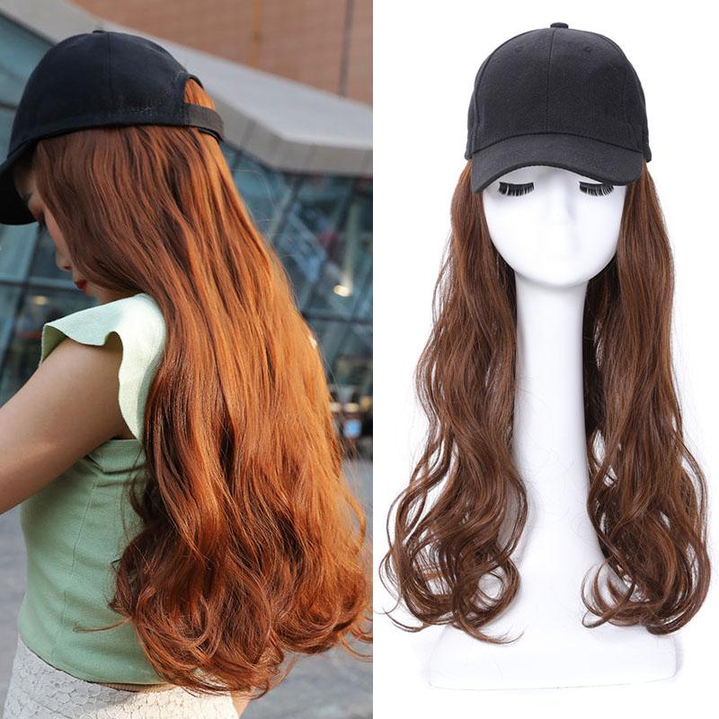 Hair Wig With Baseball Cap Straight&Wave Curly Hair Women Girl's Wigs