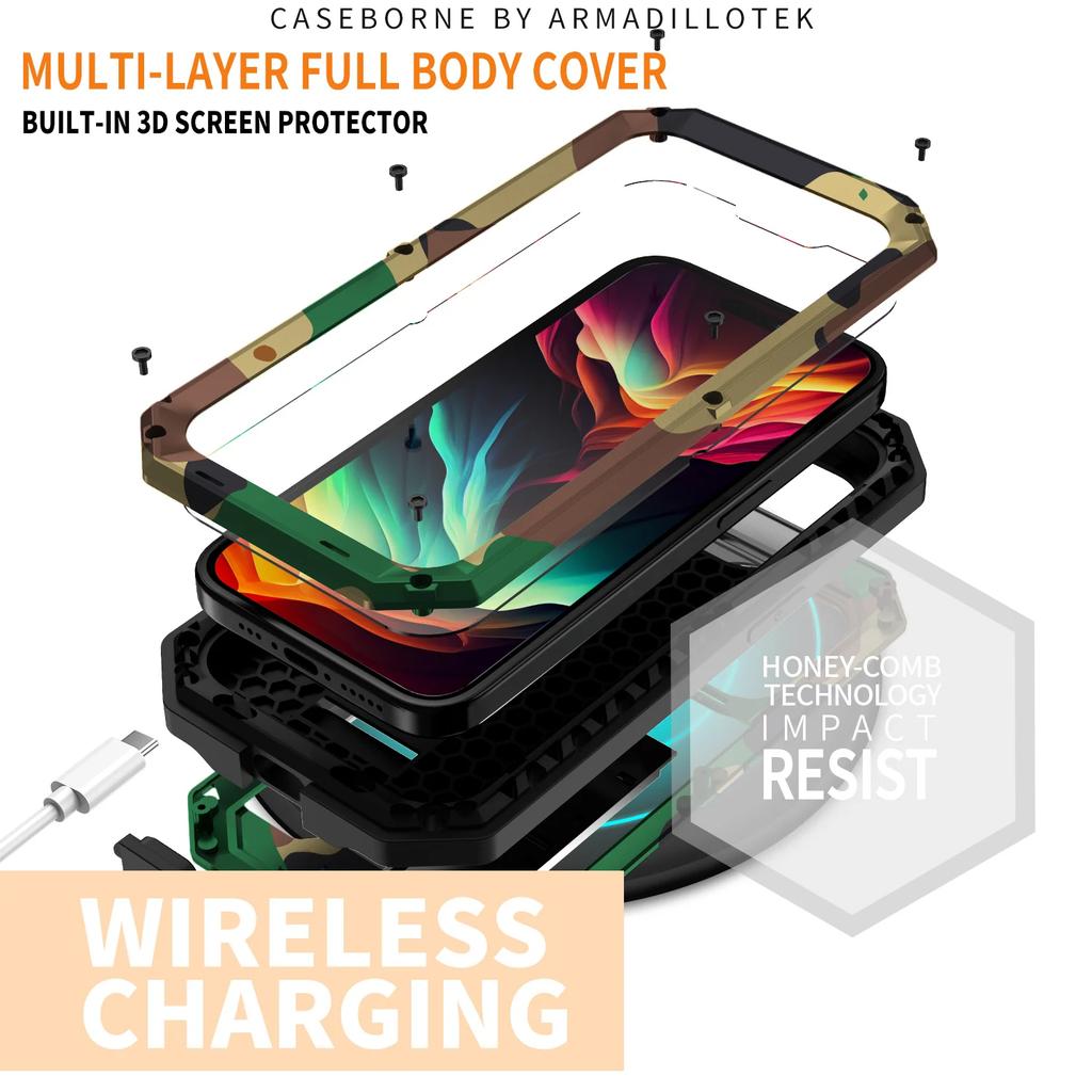 For iPhone 16e 16 15 14 Plus 13 Pro Max Rugged Metal Armor Phone Case Heavy Duty Aluminum Shockproof Cover Gorilla Glass Protect