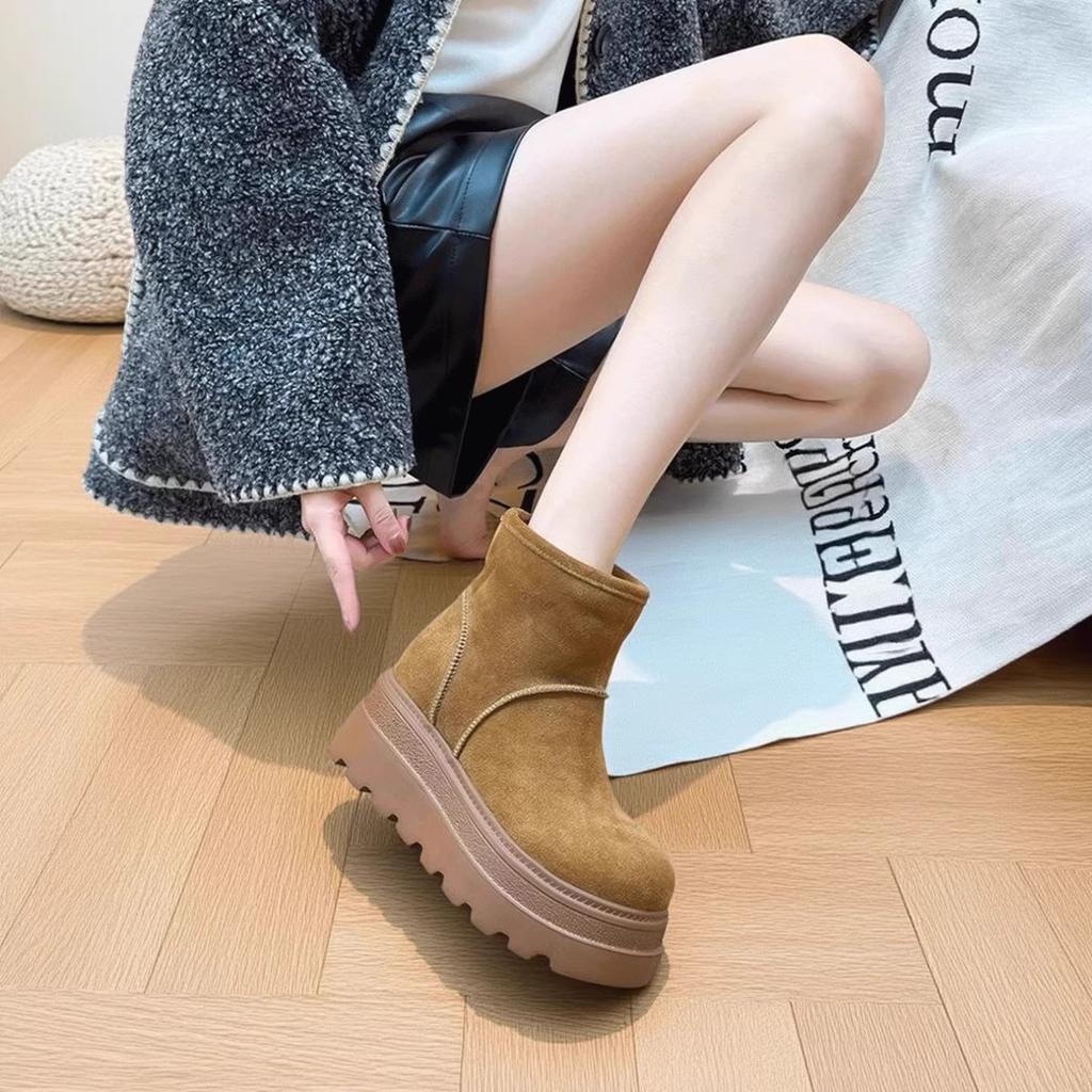 Cowhide Version Inner Heightening Thick-soled Snow Boots Women's New Winter Warm Short Boots Leather Velvet Cotton Shoes