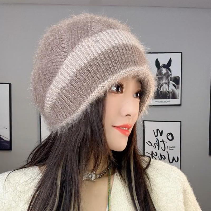 Двухслойная вязаная модная зимняя шапка для женщин, вязаная термошапка, осенне-зимняя женская шапка