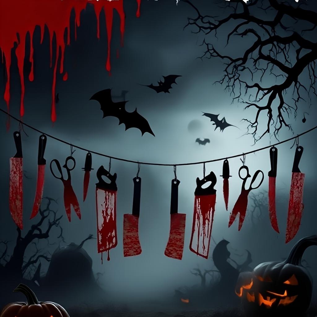 1-5Sets Bloody Horror Halloween Banner Scary  Hanging Decoration for Haunted House Movie Theme Birthday Carnival Party Props