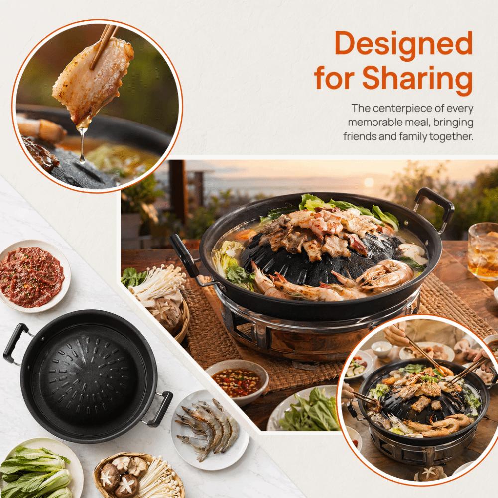 Black Thai BBQ Grill Pan Iron Round Thai Style BBQ Portable Grill Pan with Side Restaurant Use
