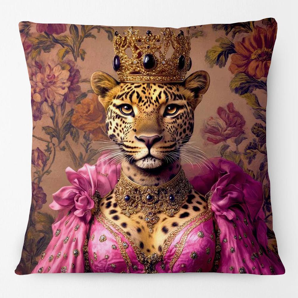 European Luxury Royal Court Leopard With Wreath Animals Portrait Painting Cushion Covers Sofa Pillowcase