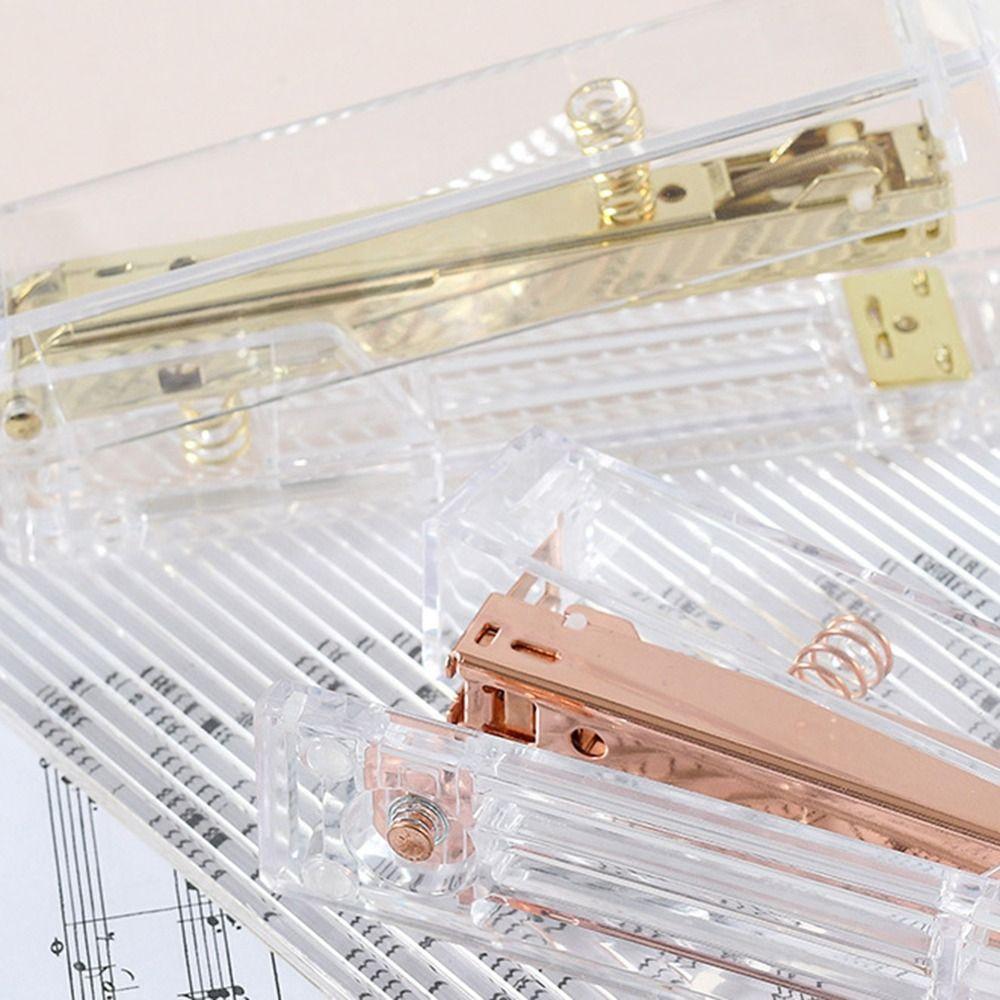Manual Paper Stapler Rose Gold Book Binding Machines Transparent Stapler Student