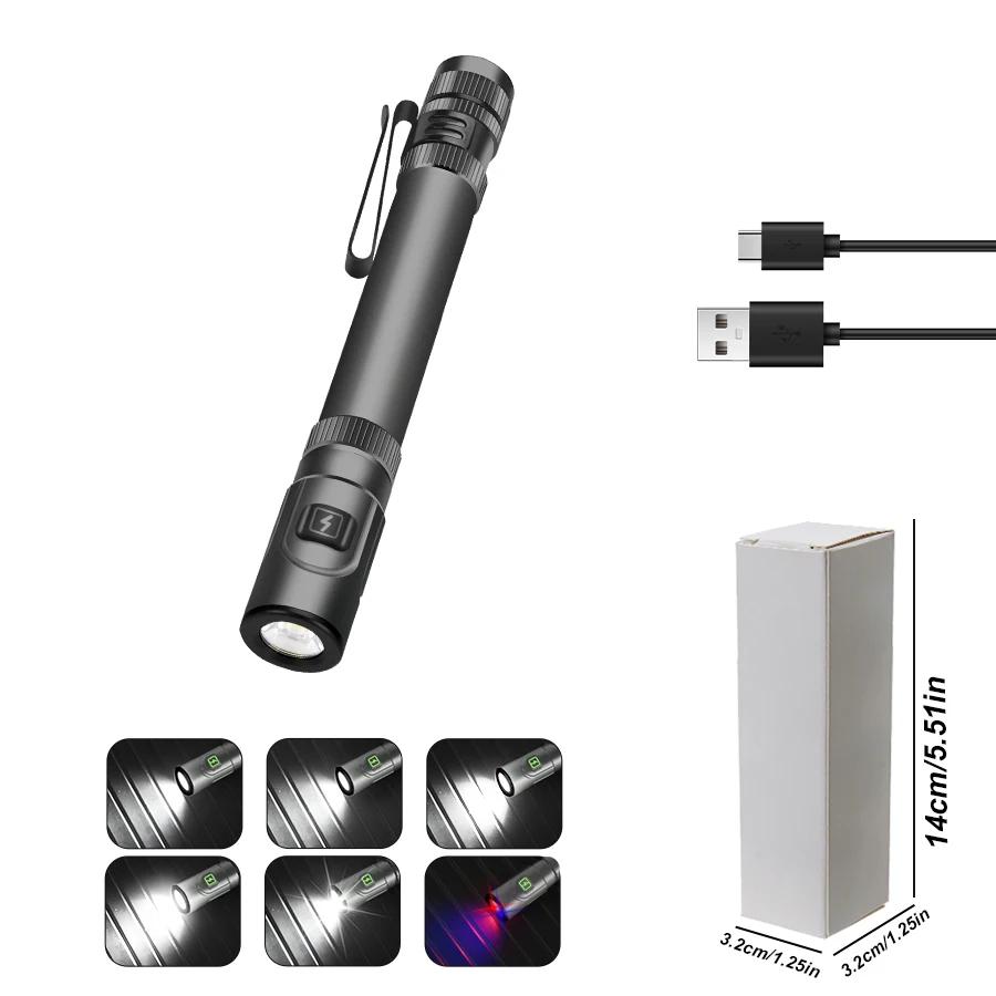 Светодиодный фонарик, перезаряжаемый через USB, супер яркий, 6 режимов, XPE-фонарь с зажимом для ручки, магнитом, рабочий свет, фонарь для кемпинга и рыбалки на открытом воздухе