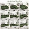 Loveseat Sofa Corduroy, Frameless, Combinable with Curved Armrests and Non-Slip Underside, High-Elastic Padding for Living Room, Bedroom, Green