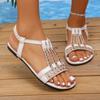 Women's Flat Sandals 2025 Spring and Summer New European and American Foreign Trade Large Size Rhinestone Fish Mouth Elastic Foot Sandals Women