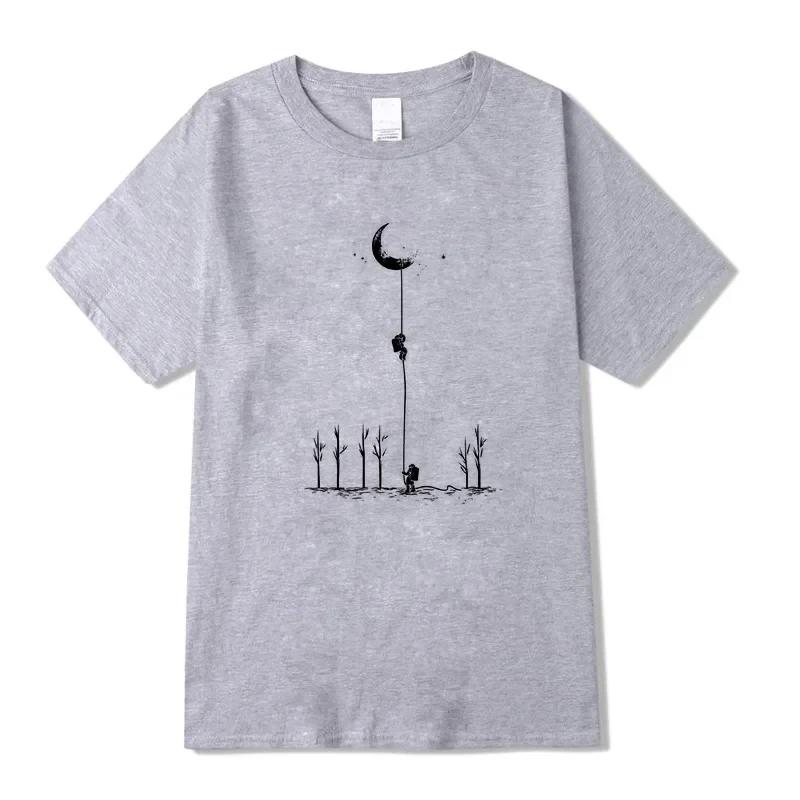 Мужская футболка высшего качества, 100% хлопок, крутая, забавная, с принтом астронавта, повседневная, свободная, мужская футболка с круглым вырезом, мужские футболки