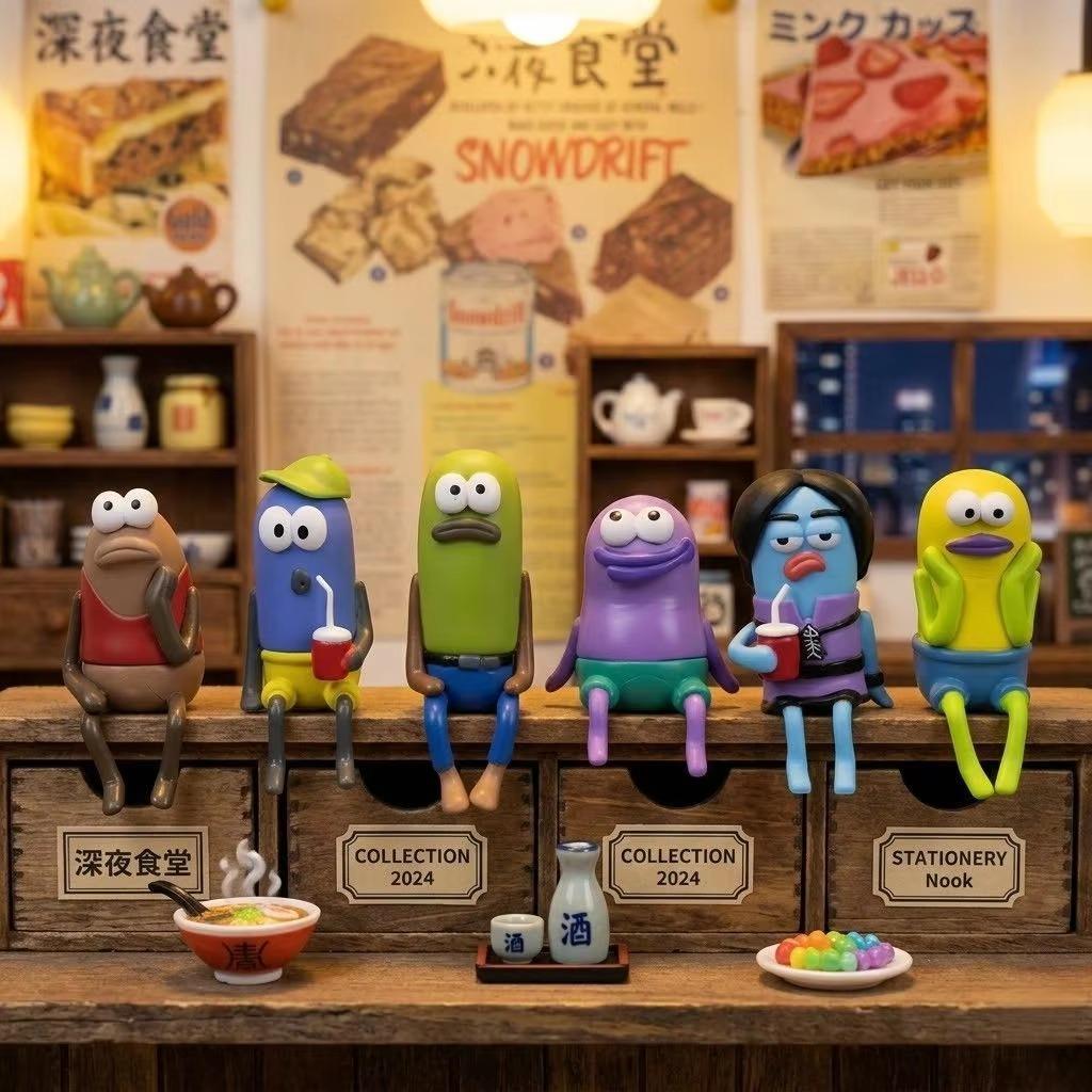 Fun Cartoon Sitting Figurine 1/3/6pcs Set Cute Desktop Ornament Decorative Statue Tabletop Display Novelty Holiday Birthday Gift