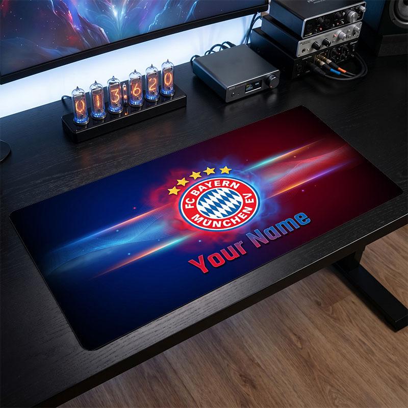 Bayern Munich Custom Large Mouse Pad, Personalized Name Text Print, Football Logo Non‑Slip Desk Mat Gaming Gift